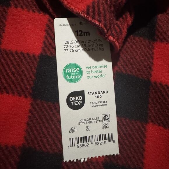 NWT Carter's Just One You Toddler Sz 12M Black Red Buffalo Fleece NightGown PJs - Picture 3 of 5